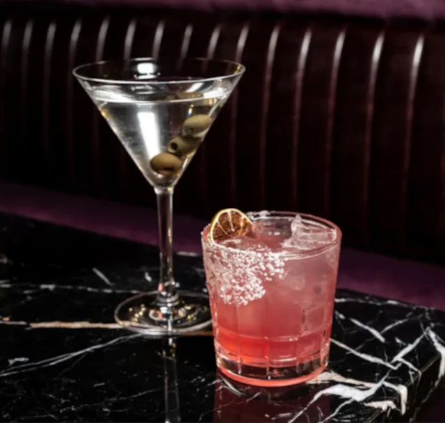 A Classic Martini paired with a Día de Muertos cocktail at Grill On 21, Chicago, IL