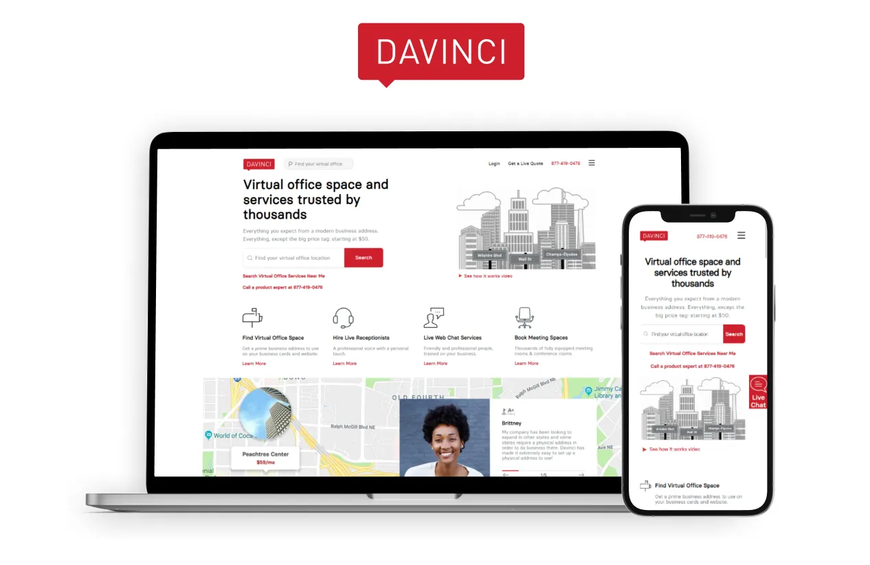 Davinci landing page desktop and mobile mockup