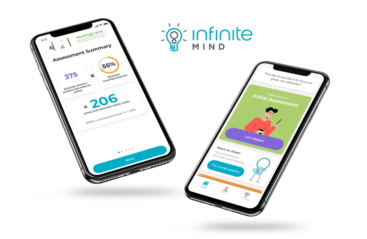 Infinite mind mobile app mockup