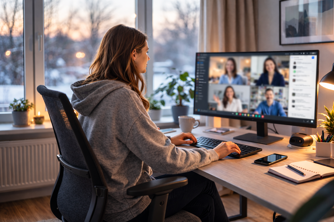 Person participating in a remote braintrust session