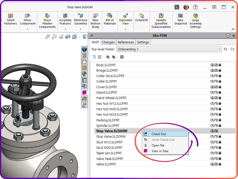 checkout from solidworks to prevent overwrites on your CAD Design