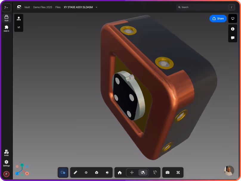 Engineering team running an async and live design review on the same SolidWorks model link