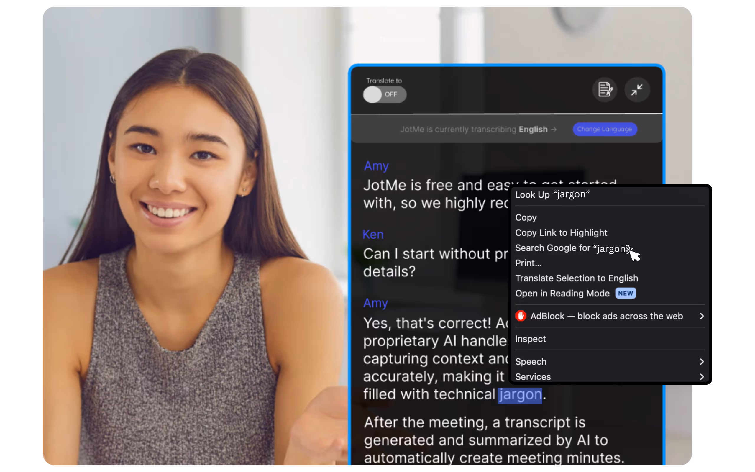Google Meet caption and google search