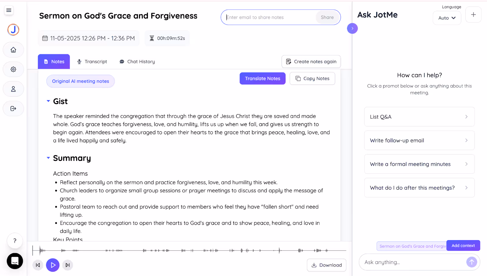 jotme ai notes and summary