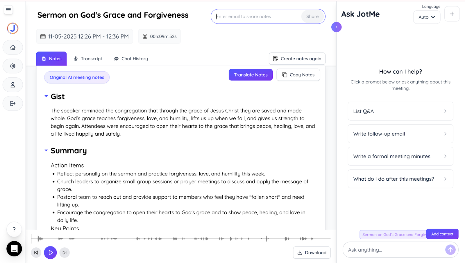 jotme ai notes and summary