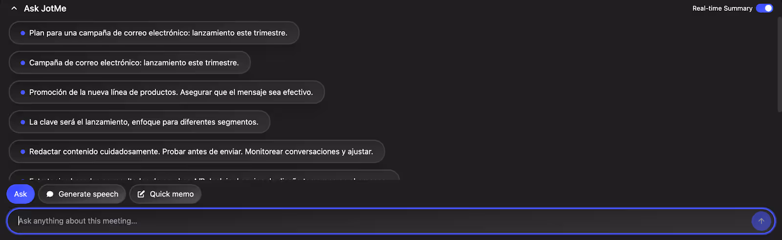 jotme real time summary