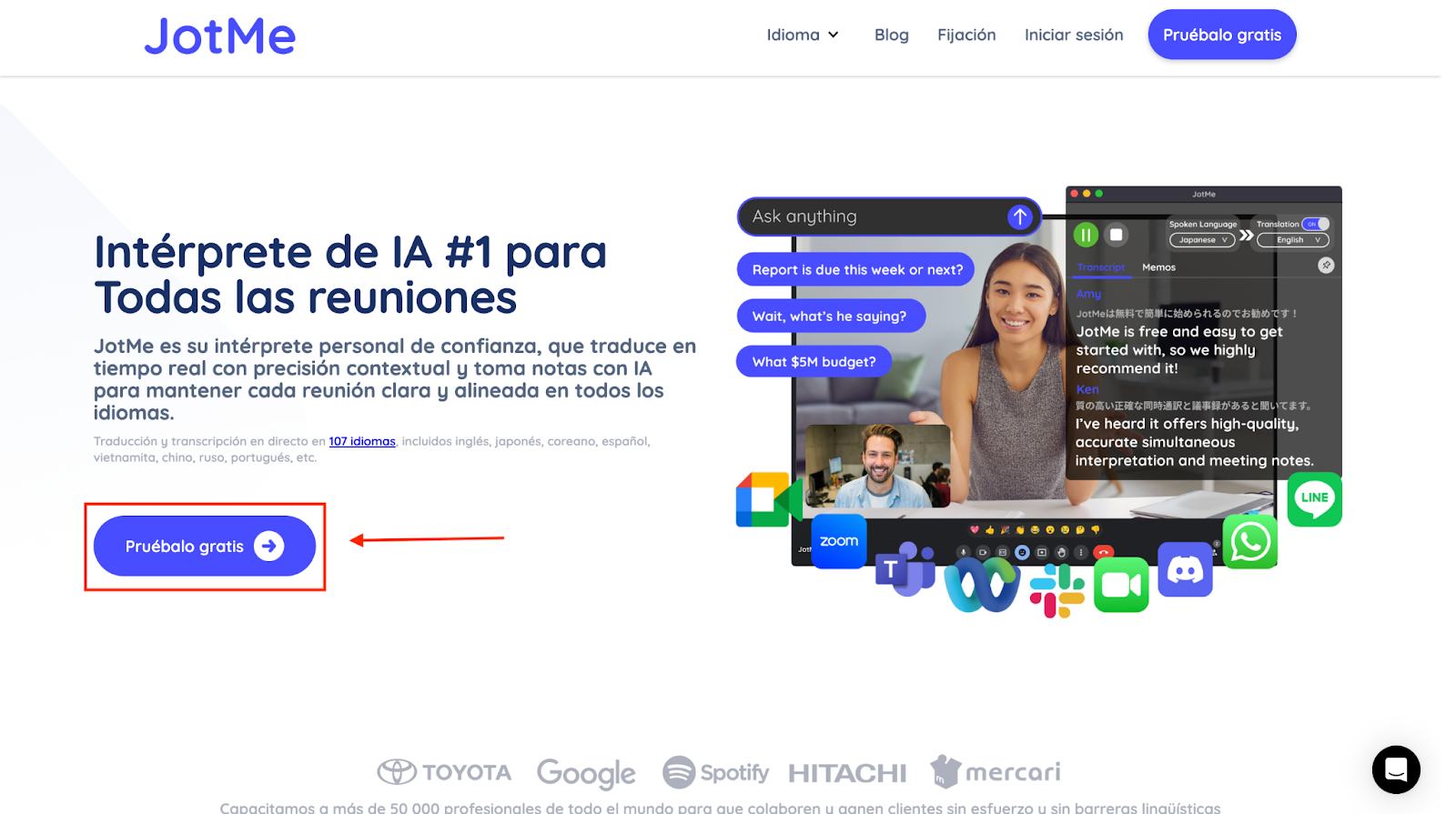 jotme start meeting and launch jotme