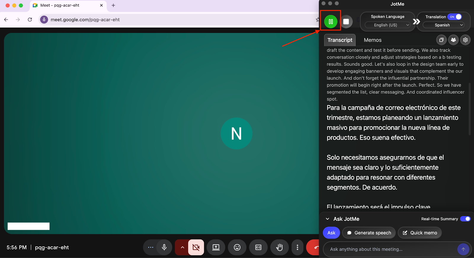 jotme start live translation