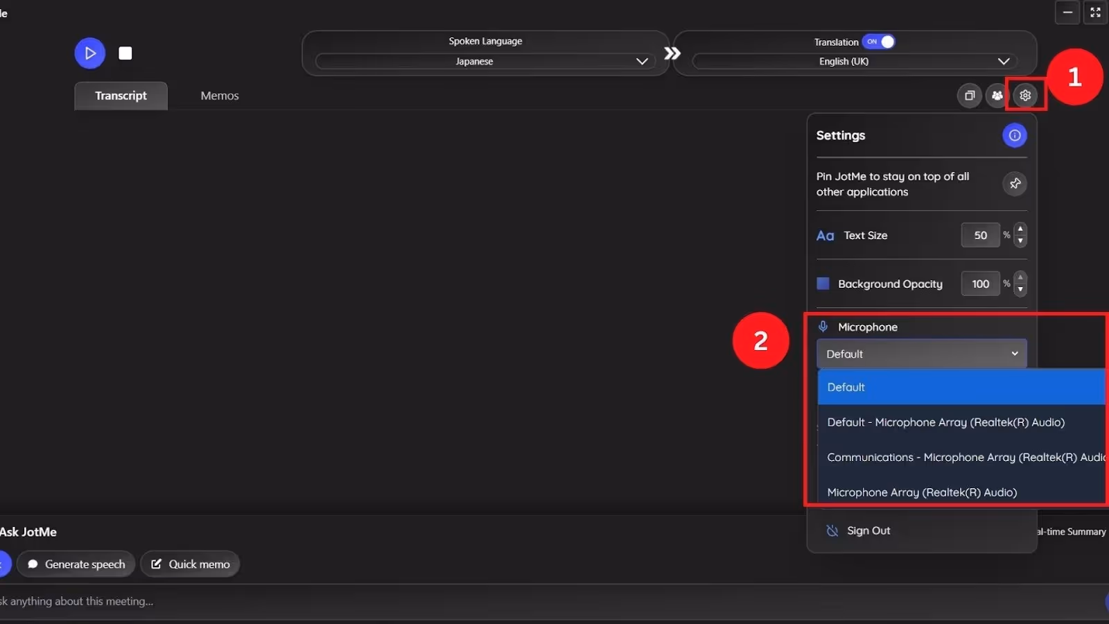 connect microphone to jotme