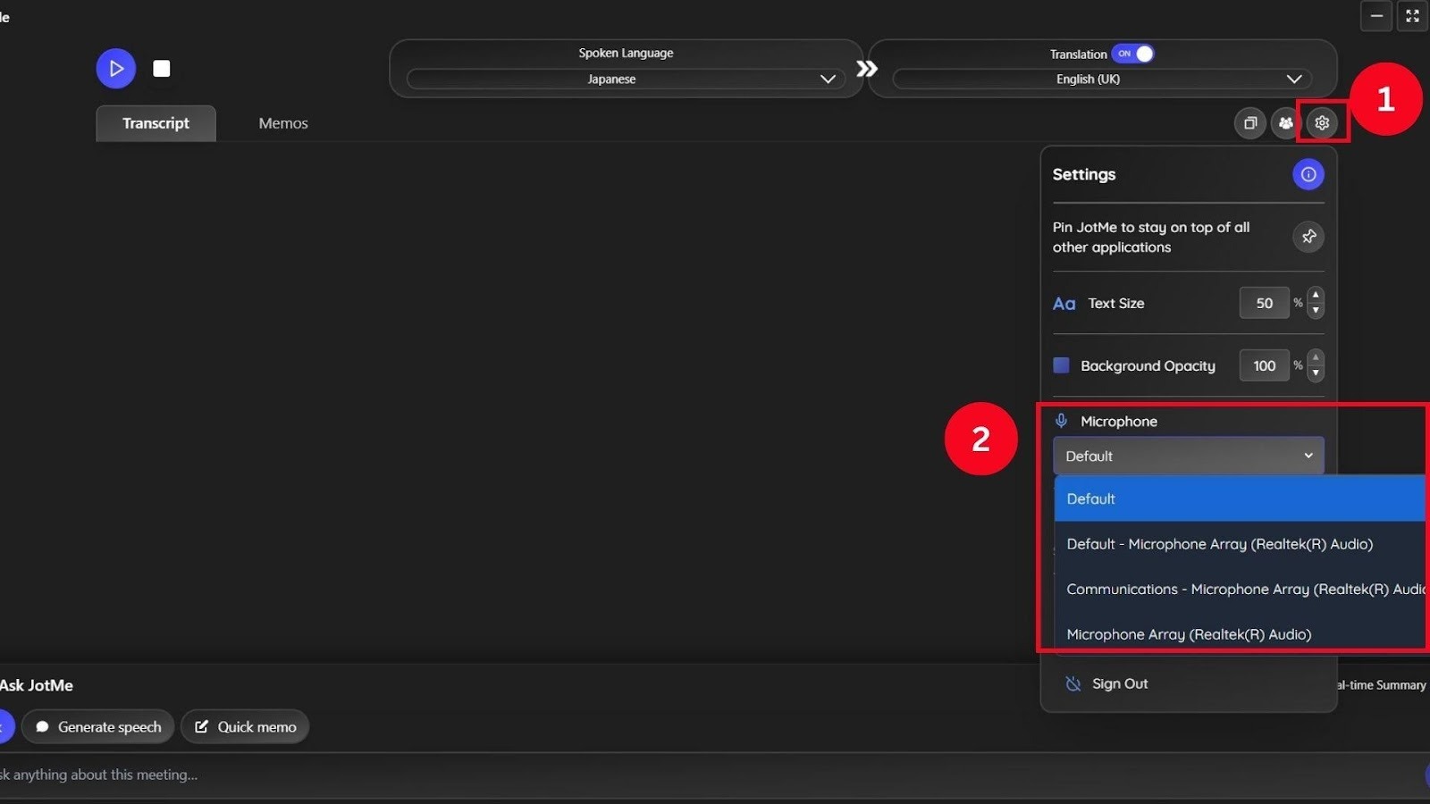 connect microphone to jotme