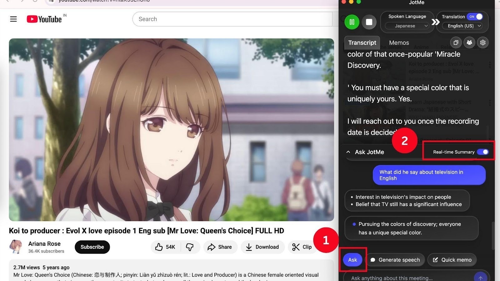 jotme ai chat and real time summary