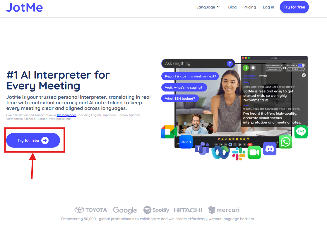 click jotme try for free