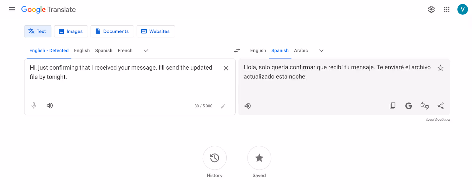 google translate example