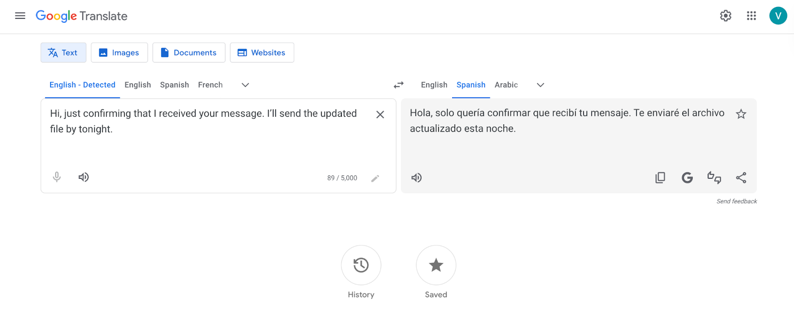 google translate example