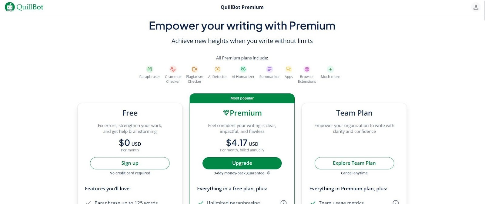 quillbot pricing plan