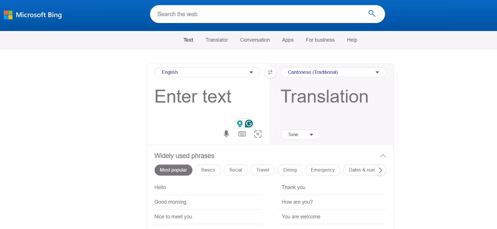 bing translator homepage