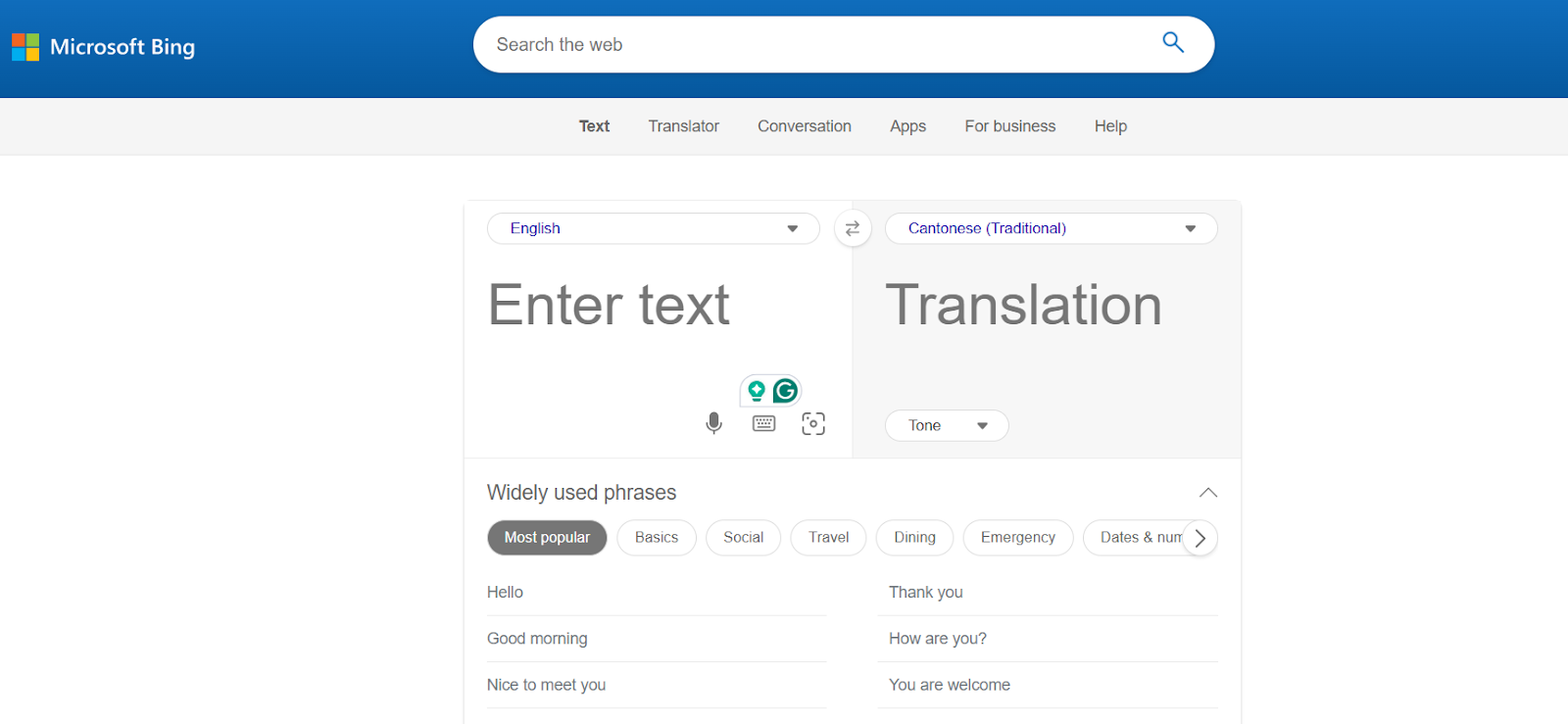 bing translator homepage
