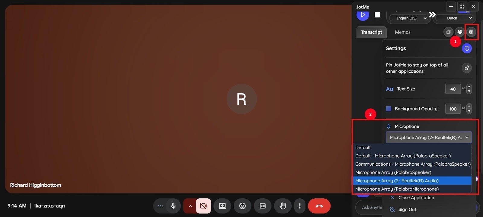 jotme microphone selection