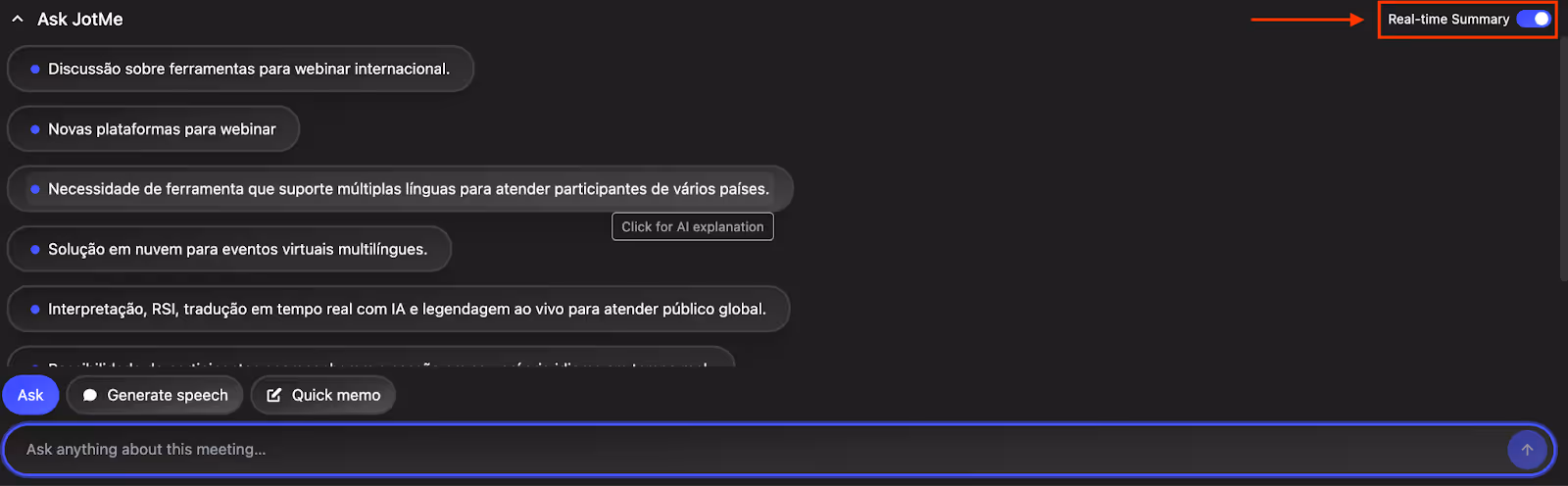 jotme real time summary