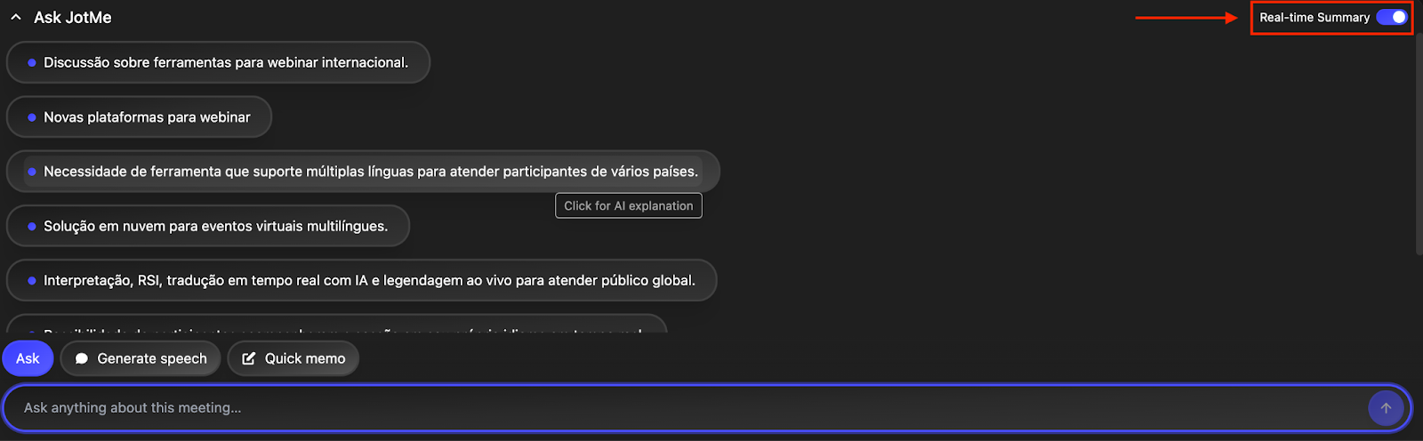 jotme real time summary