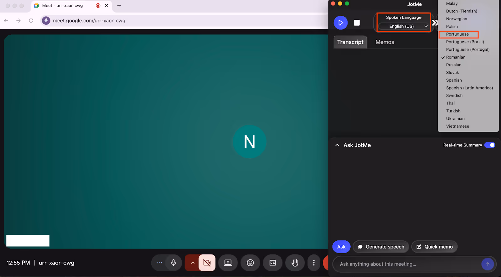 jotme select translation languages