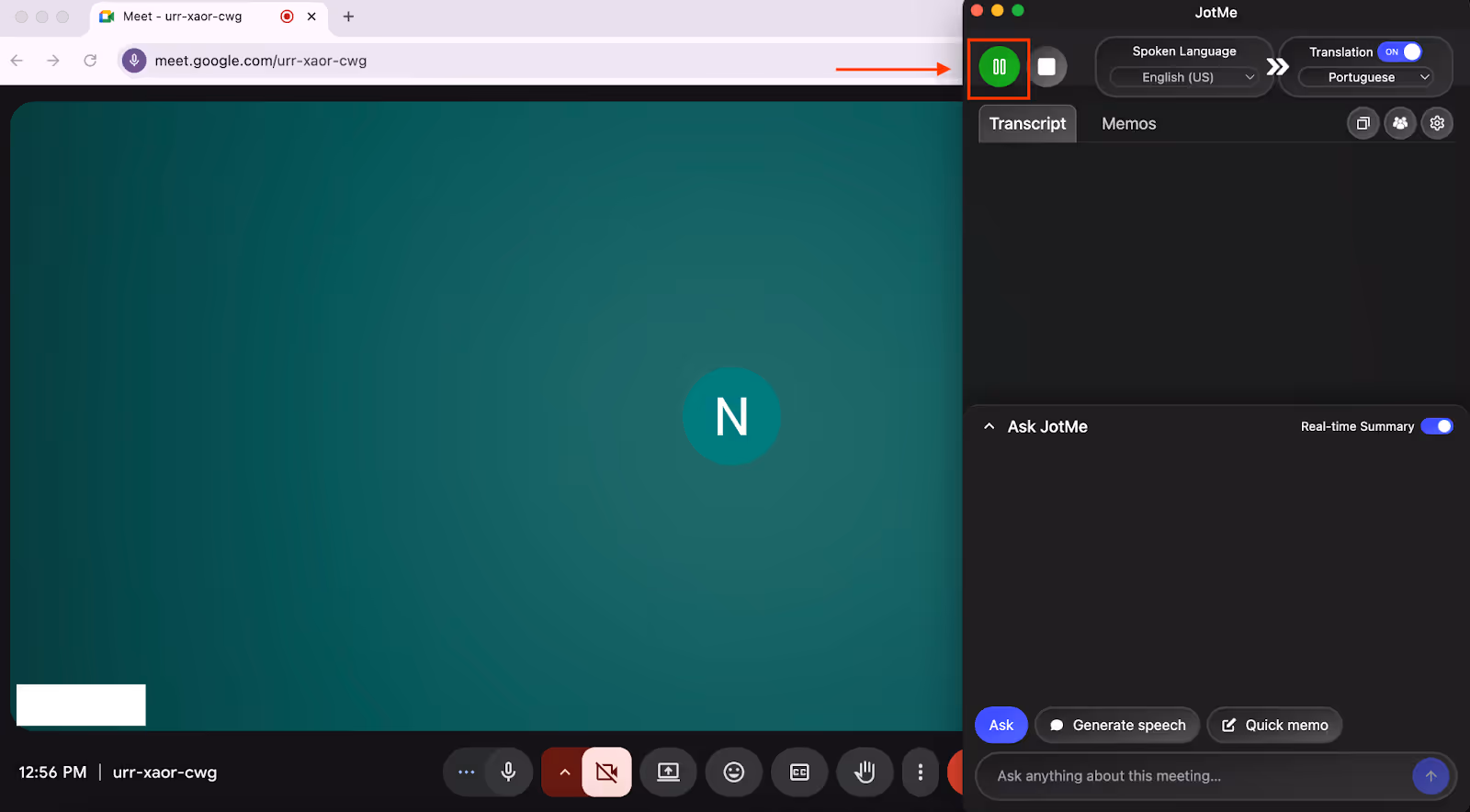 jotme press play and start translation
