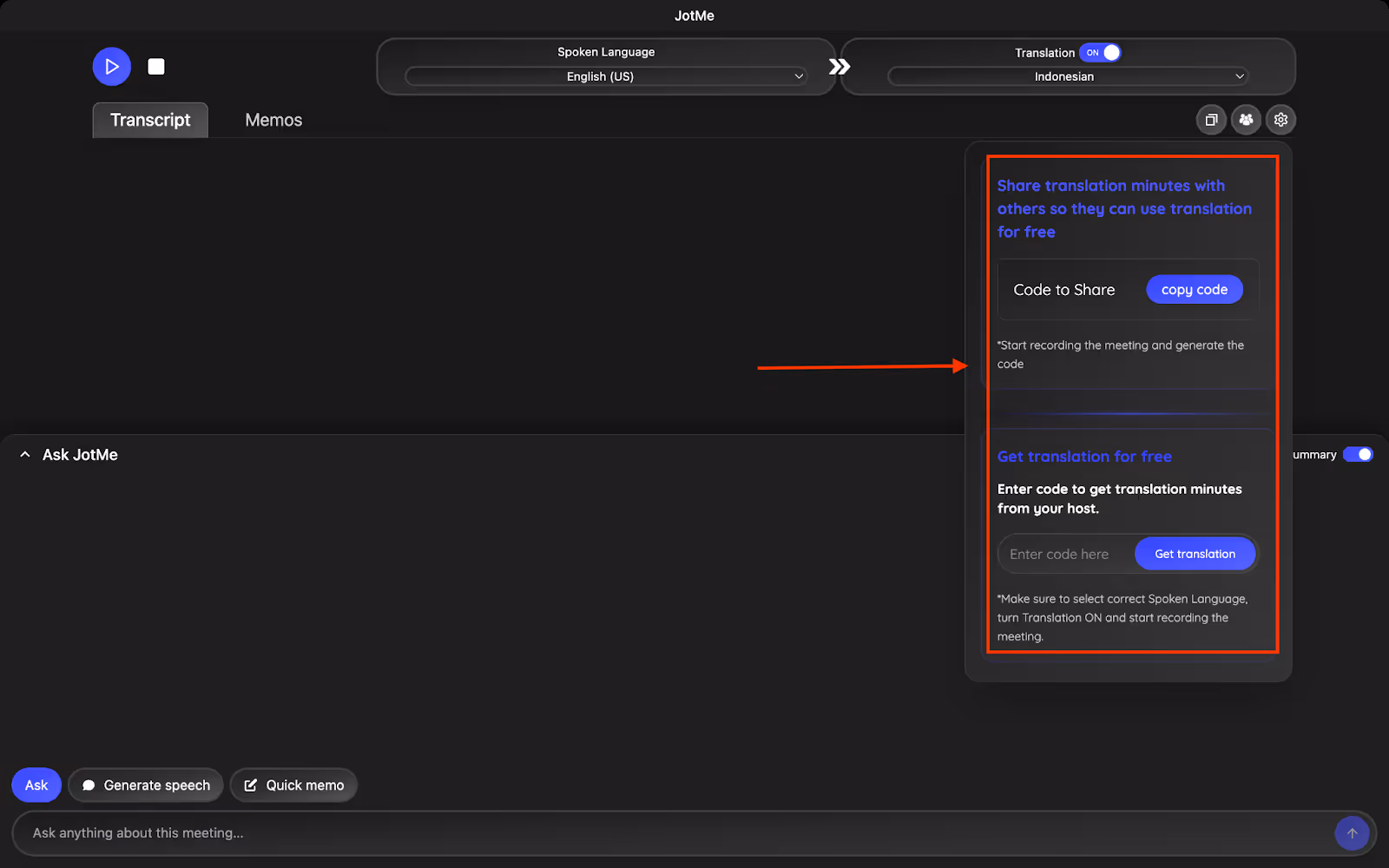 jotme translation minutes