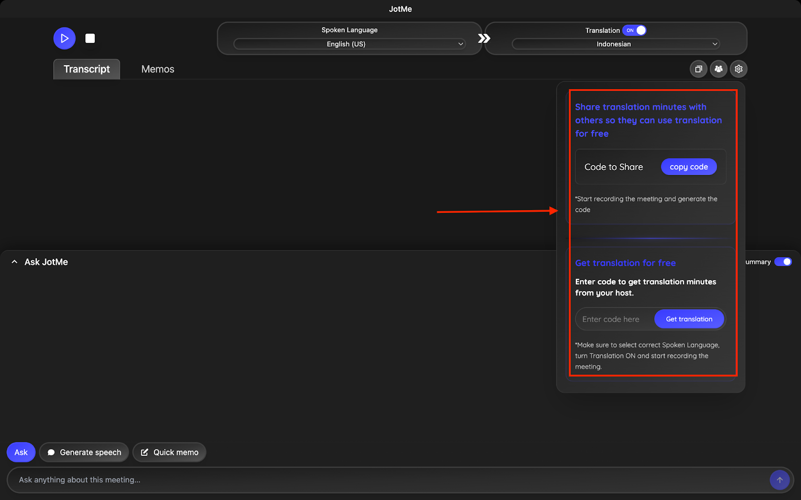 jotme translation minutes