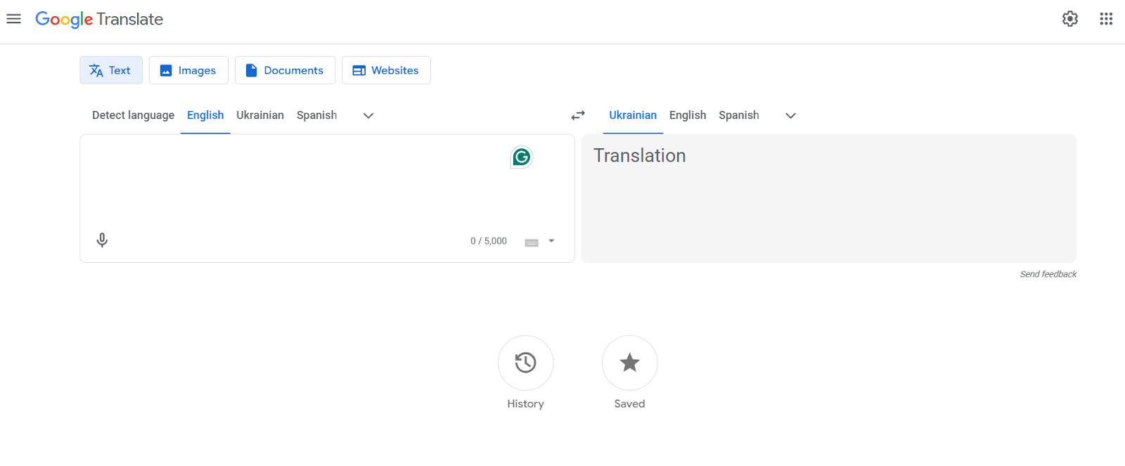 google translate homepage