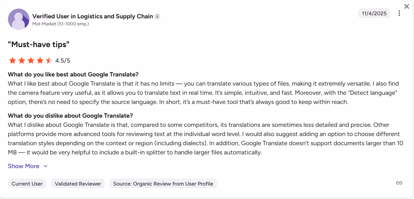 google translate review