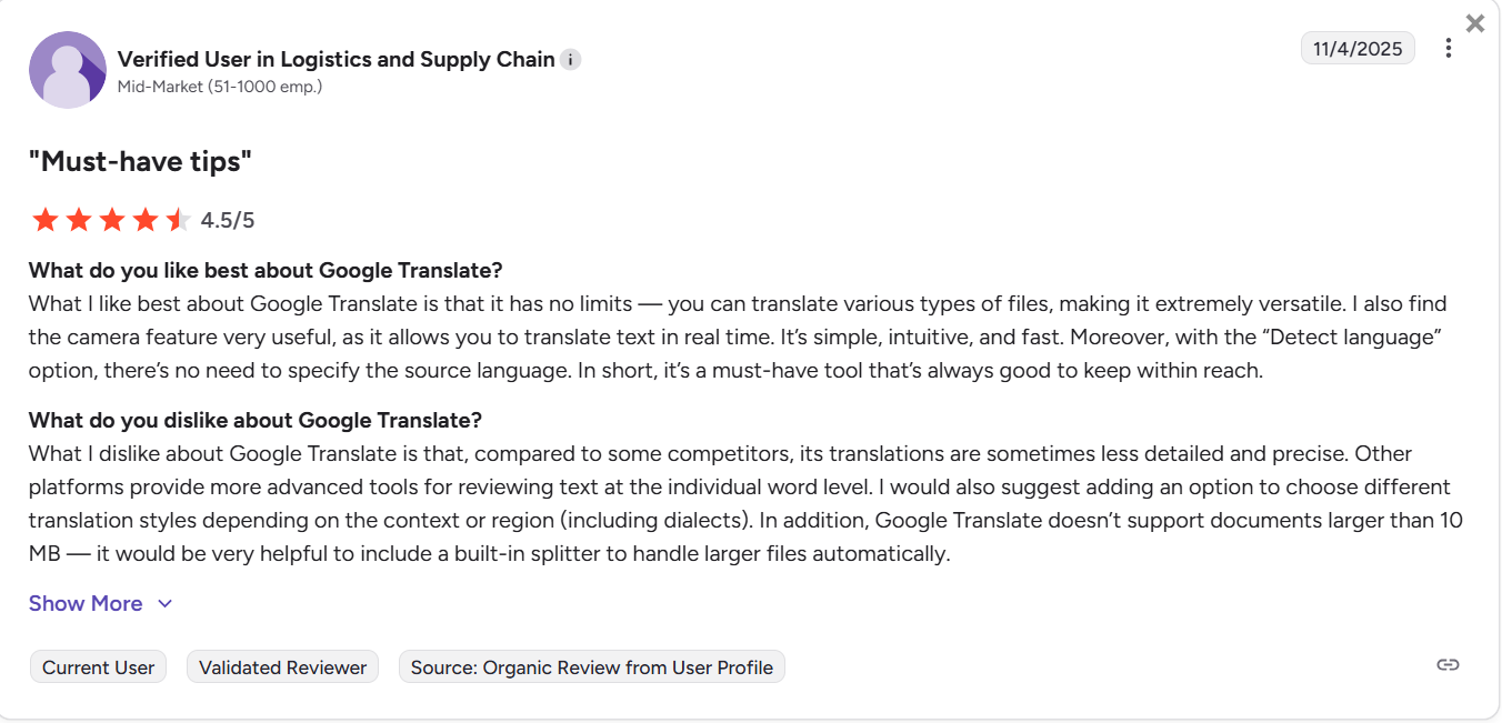 google translate review