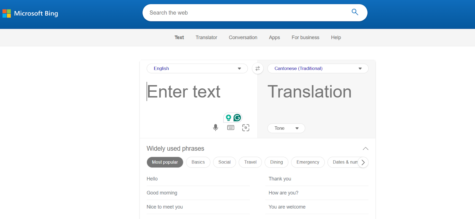 bing translator homepage
