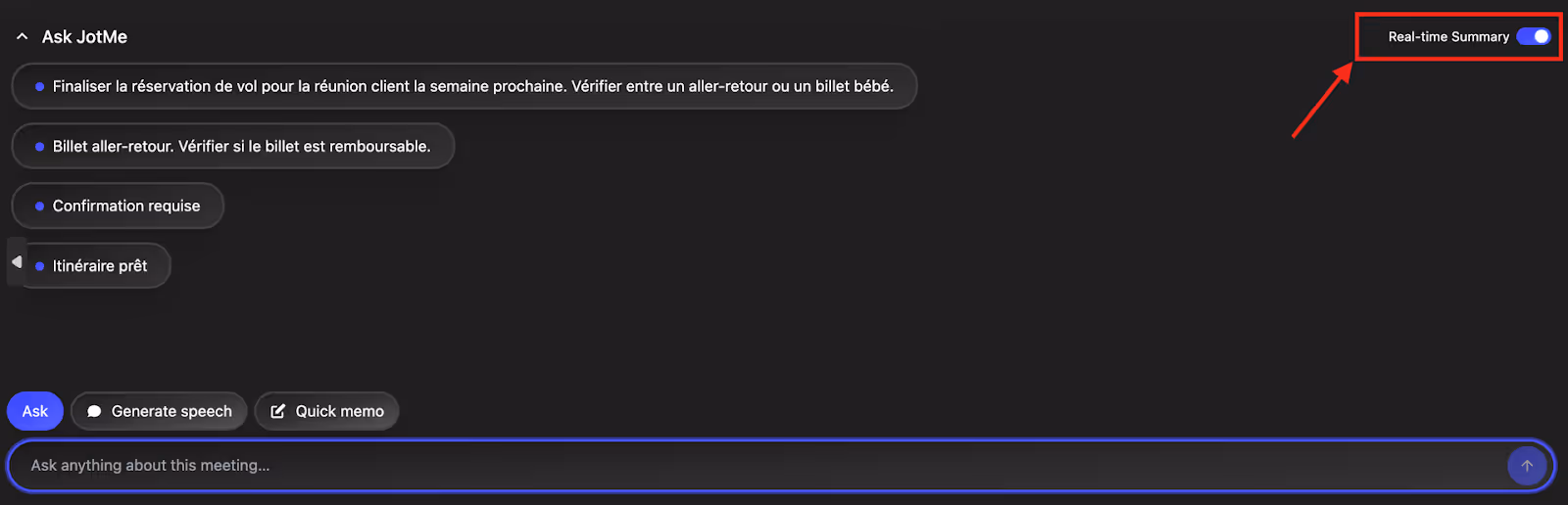 jotme real time summary