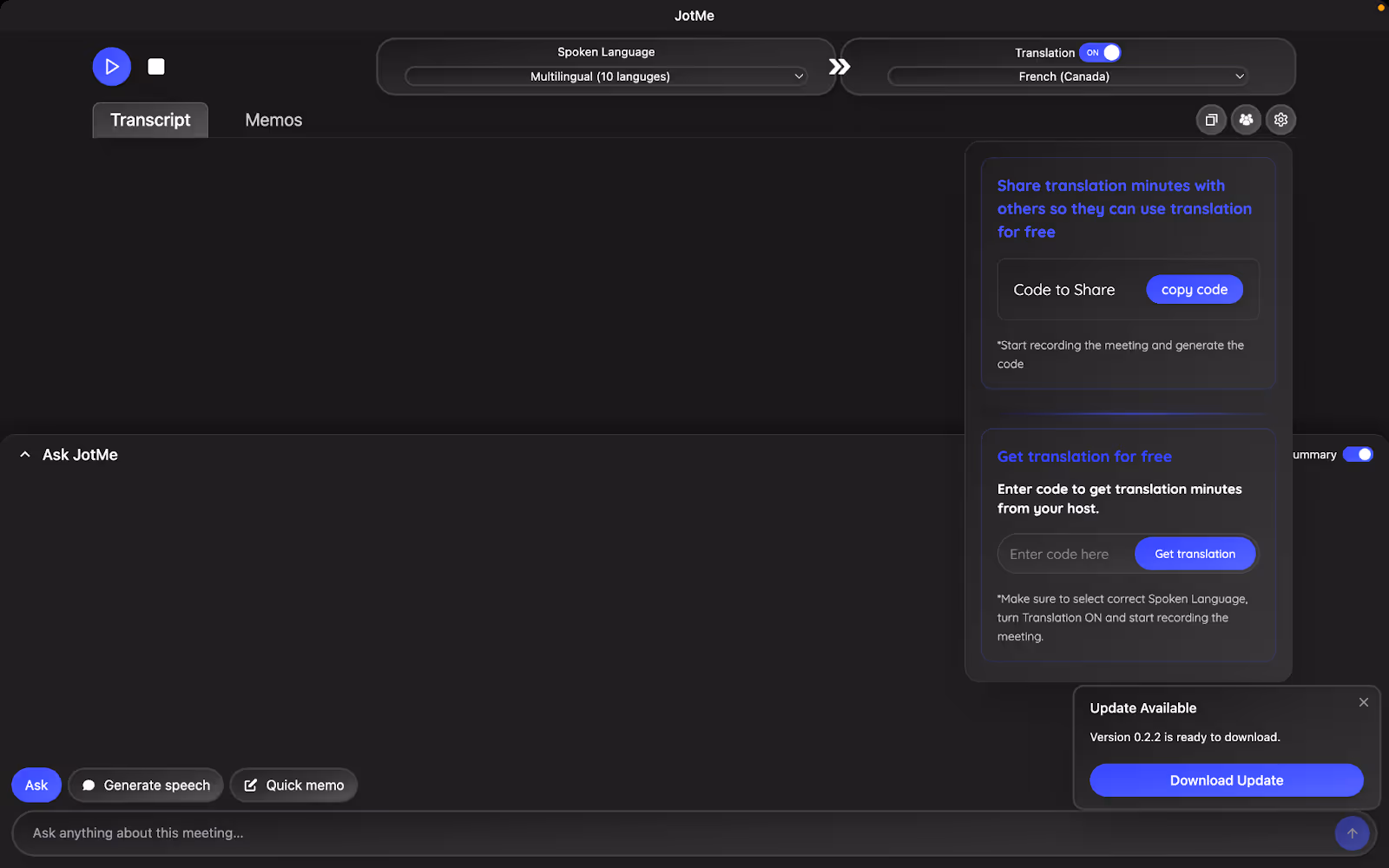 jotme sharing translation minutes