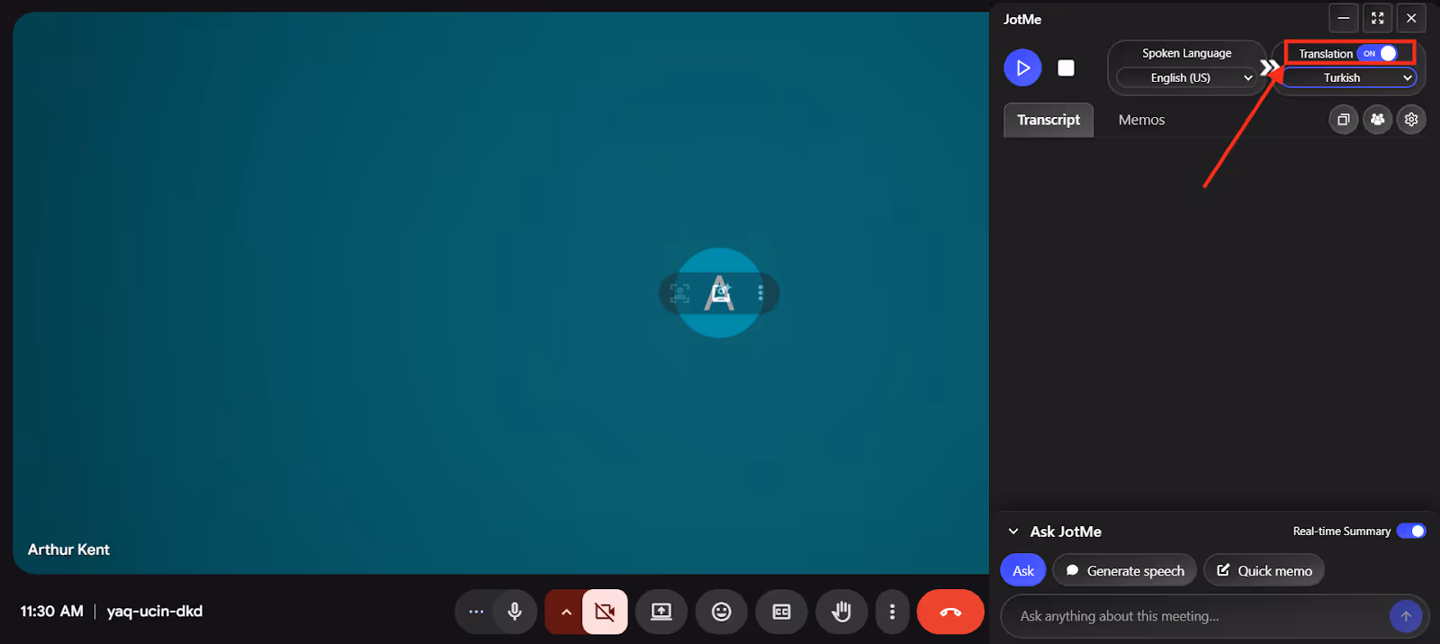 jotme turn on translation