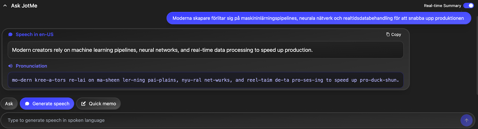 jotme generate summary