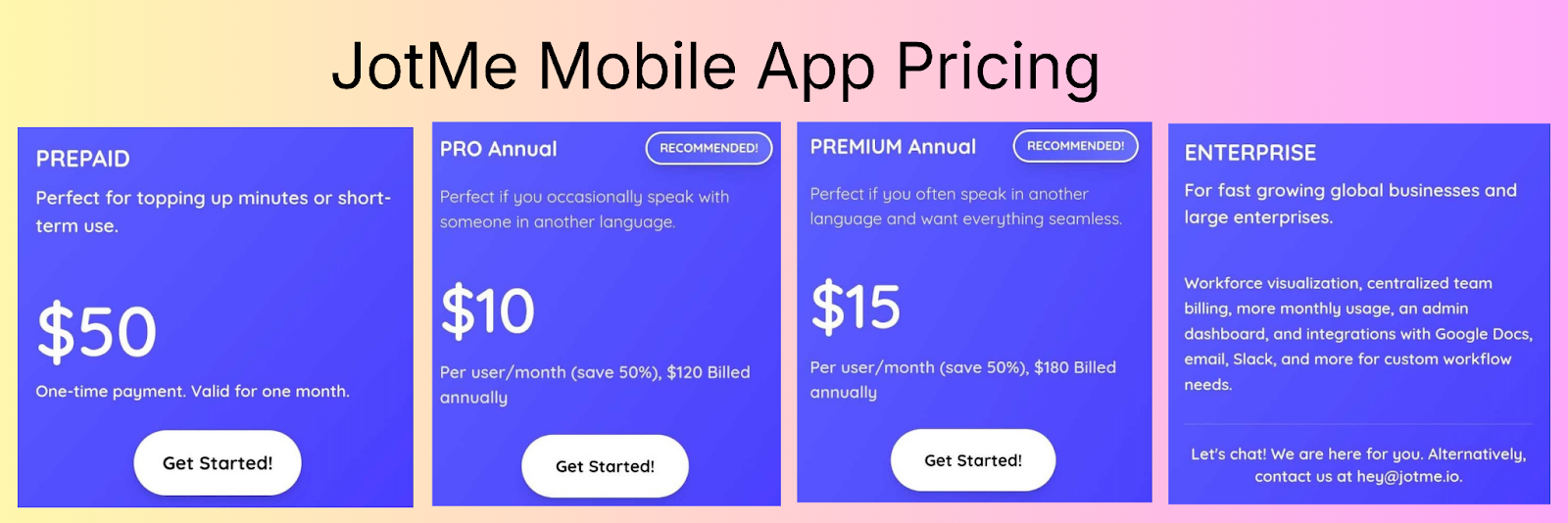 jotme mobile app pricing