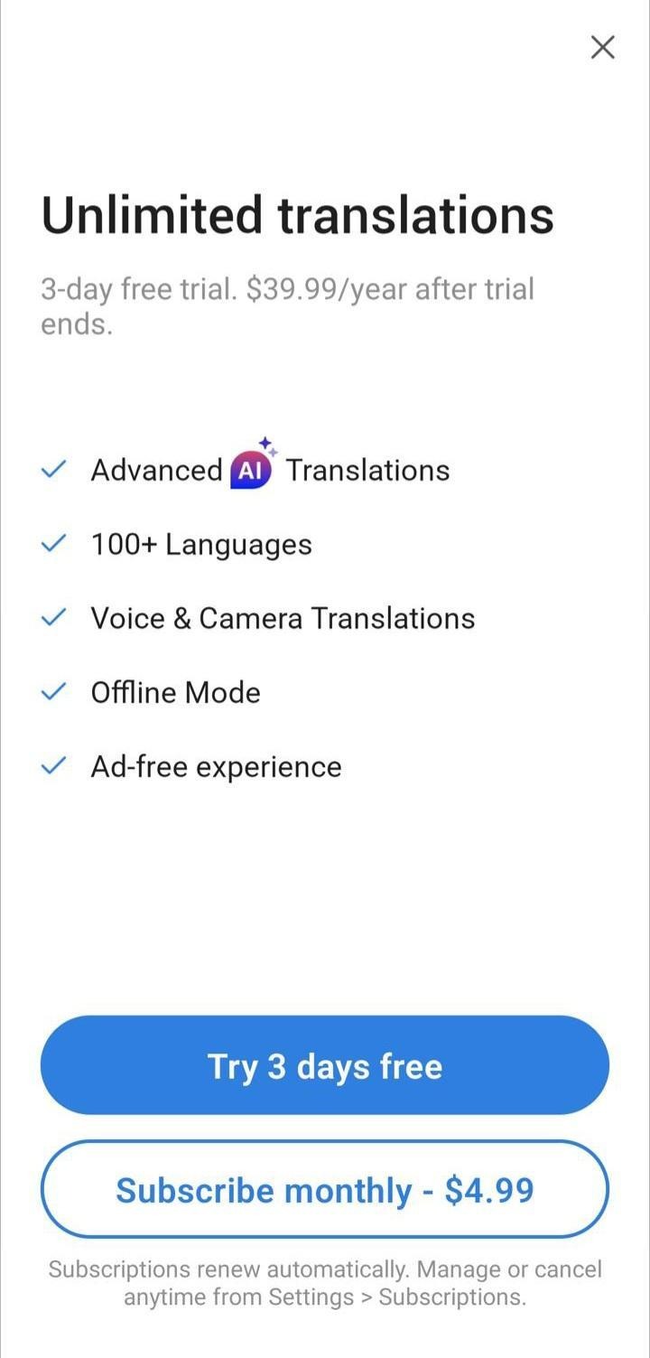 talk and translate ai translator pricing plans