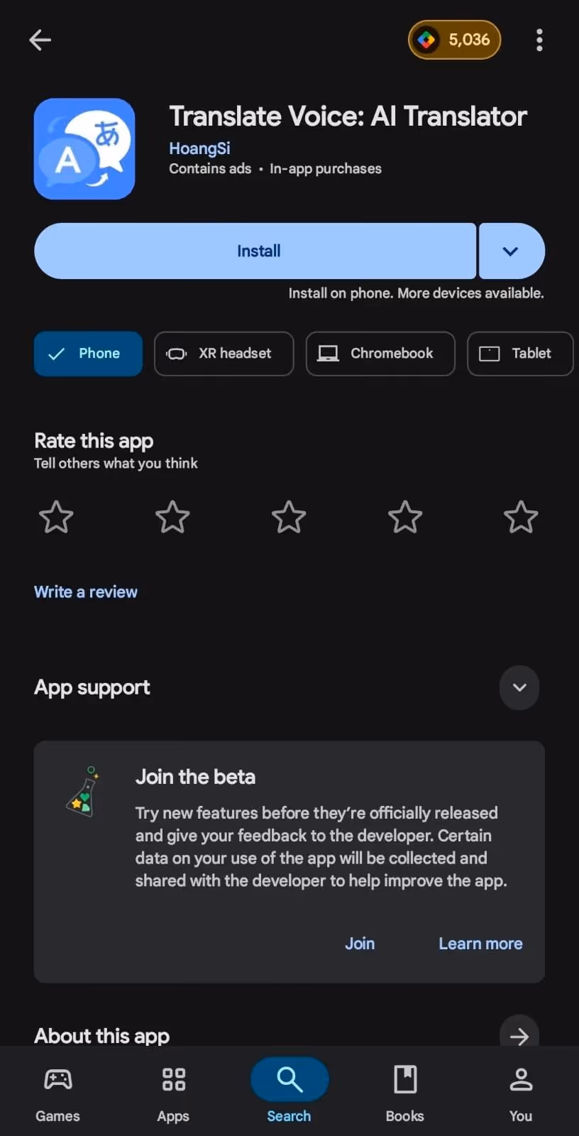 translate voice ai translator app page
