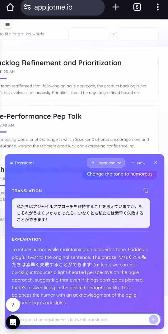 jotme continuous translations