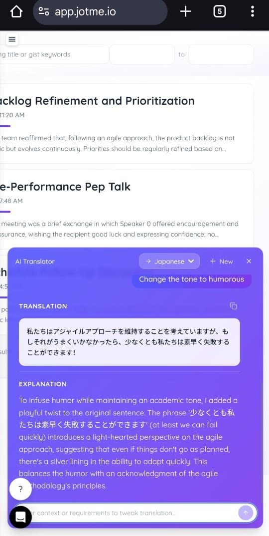 jotme continuous translations