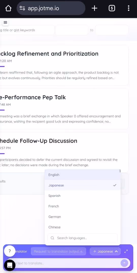 jotme multilingual support