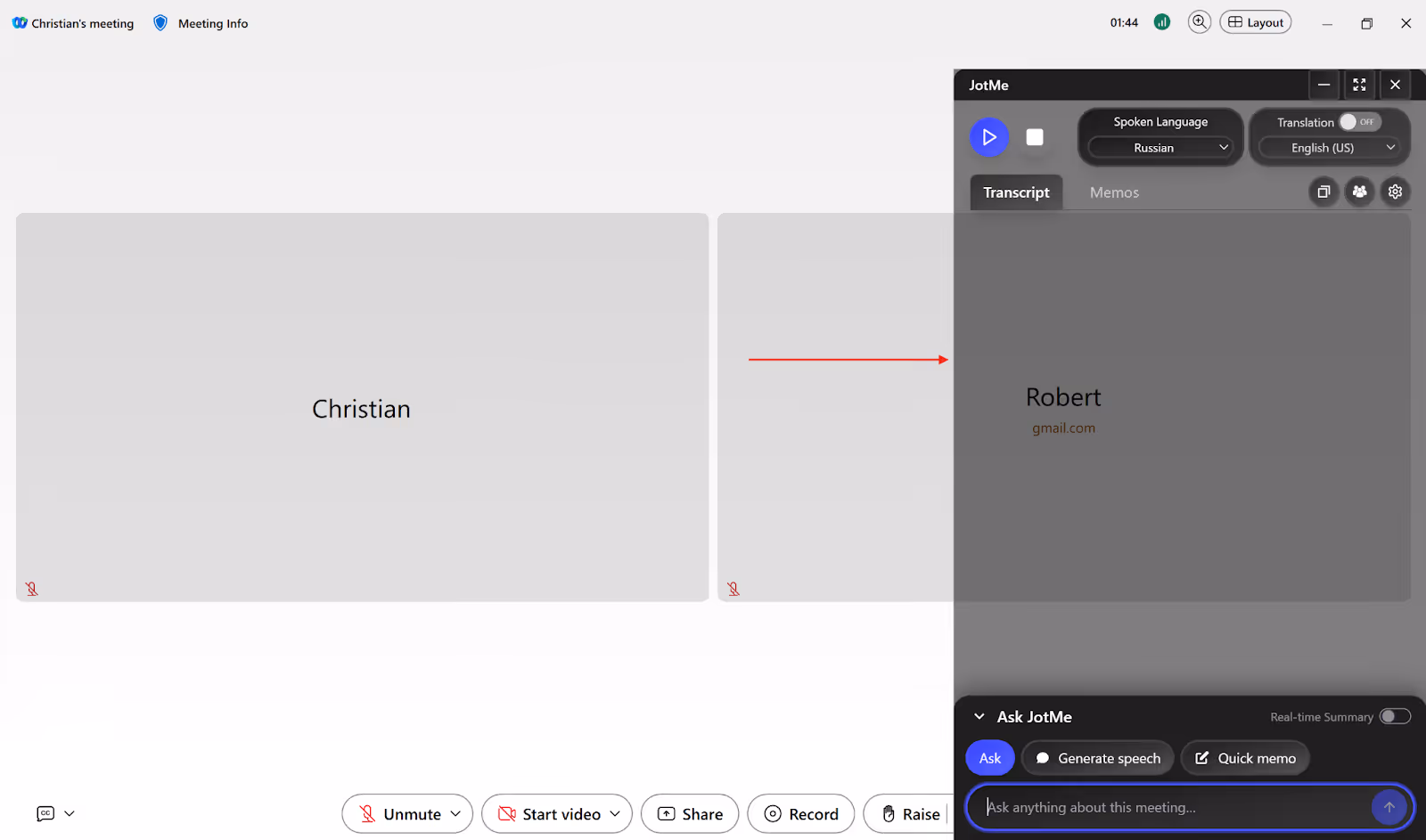 jotme window in webex meeting