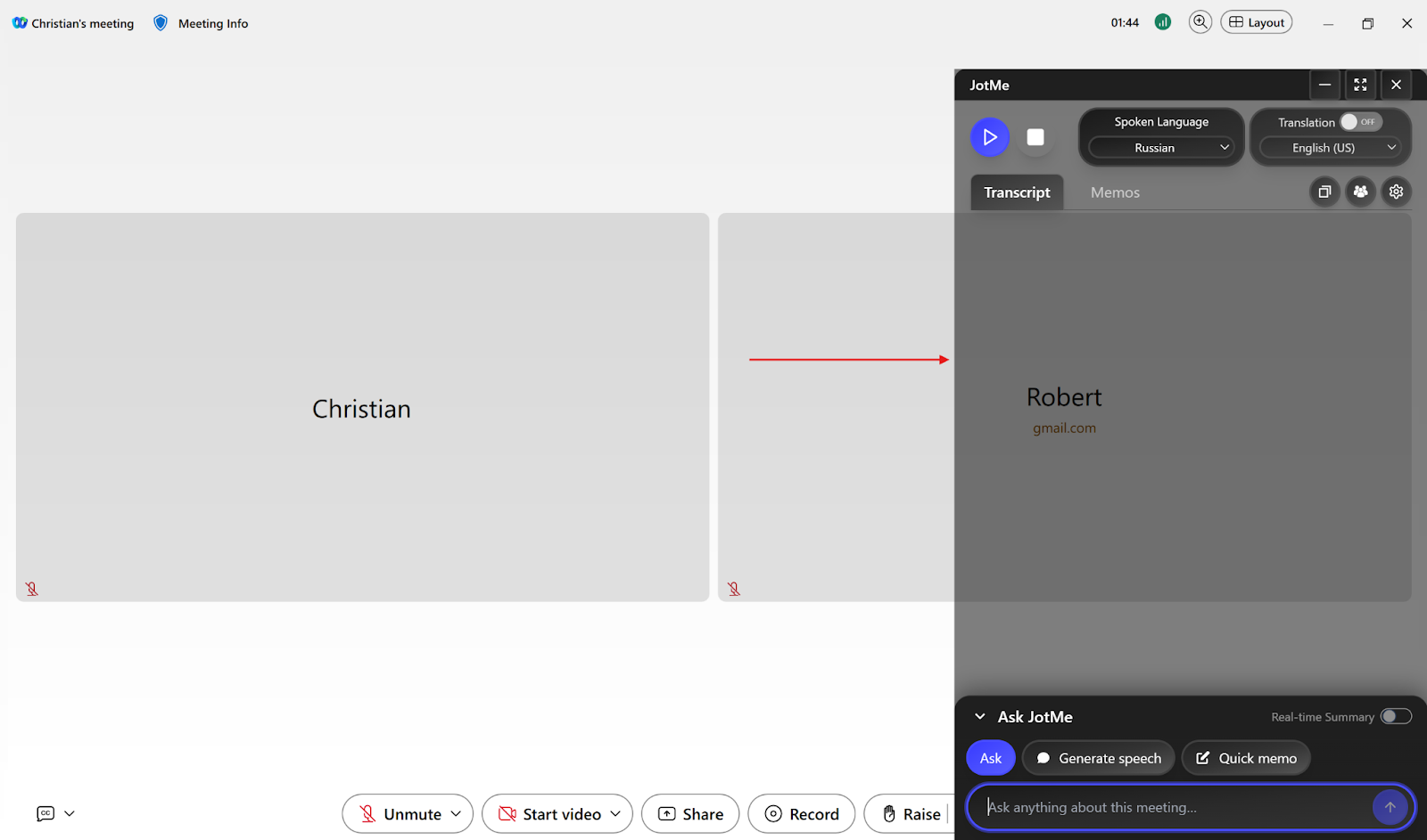 jotme window in webex meeting