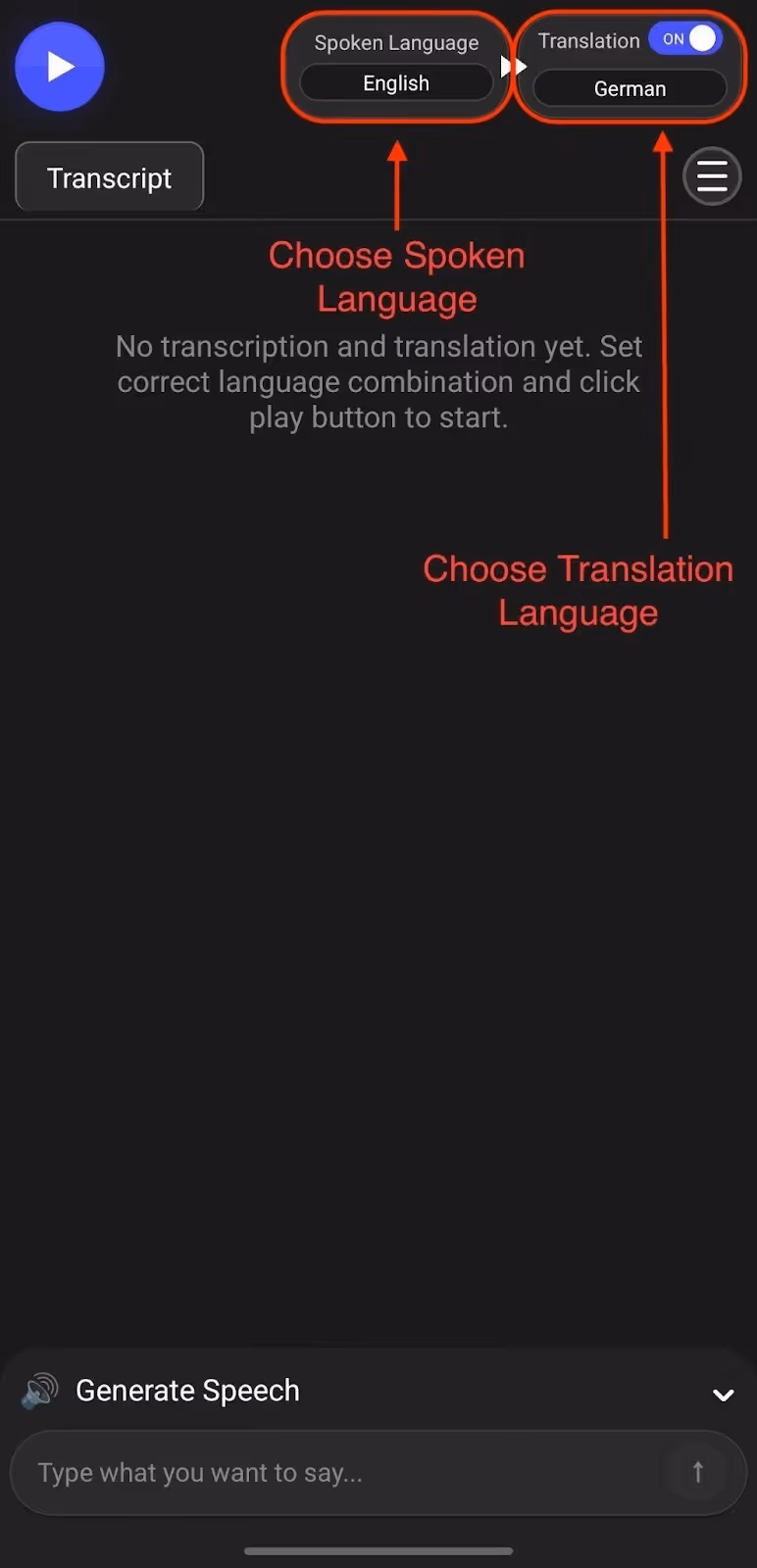 Jotme mobile app spoken and translation language