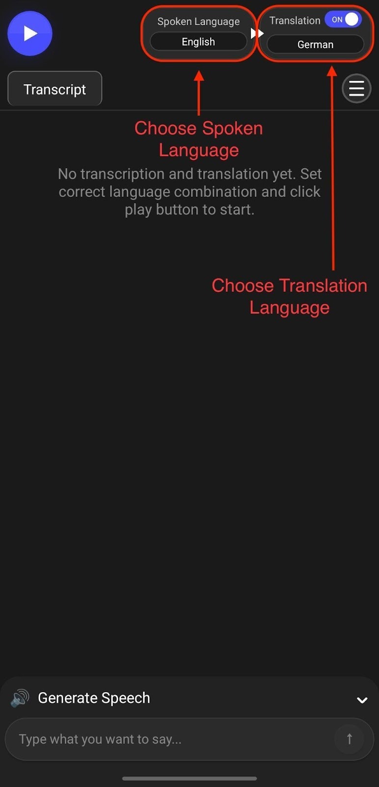 Jotme mobile app spoken and translation language