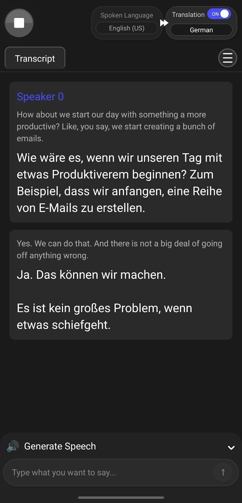 Jotme Mobile App continuous translation
