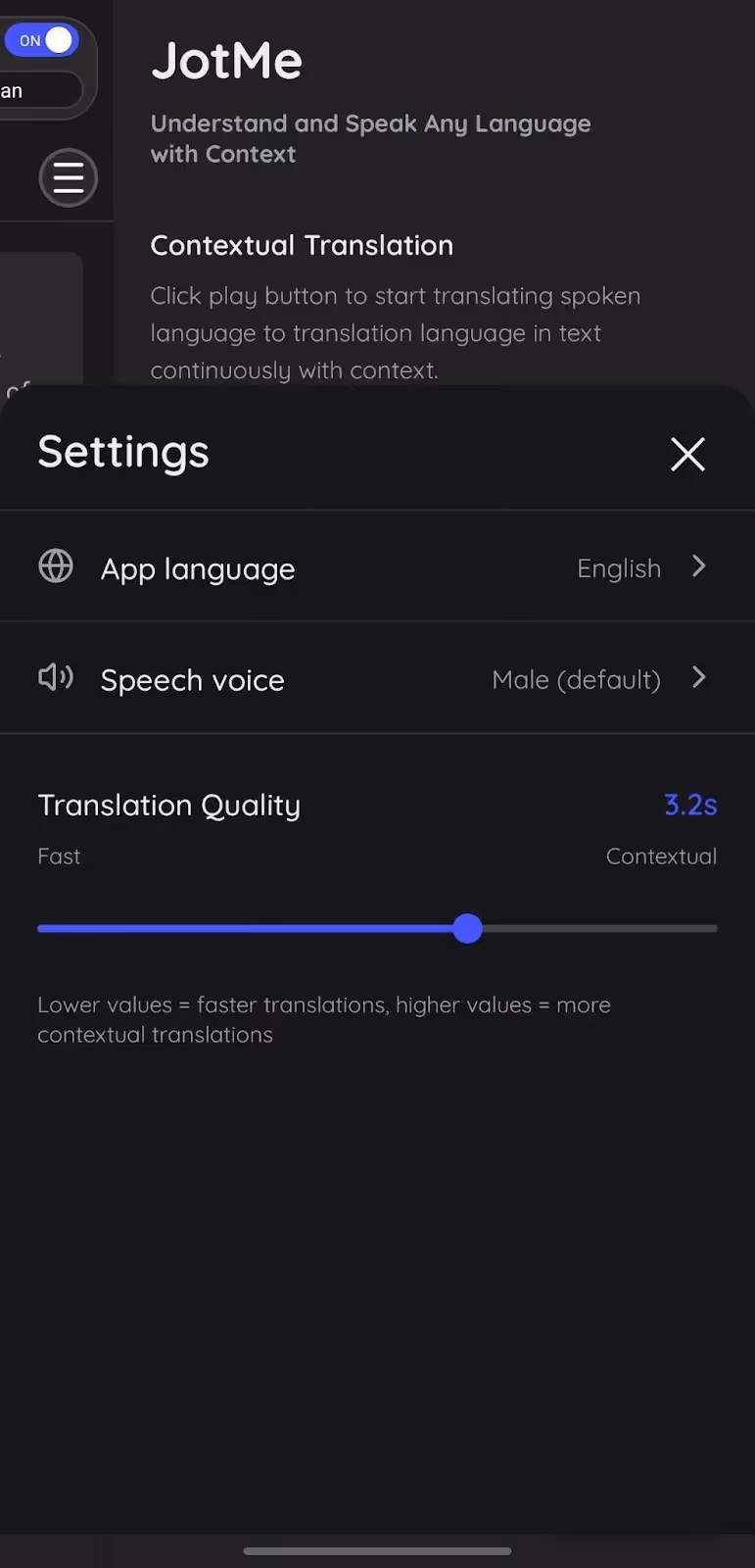 Jotme mobile app translation quality