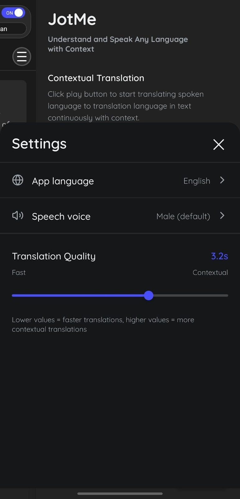 Jotme mobile app translation quality