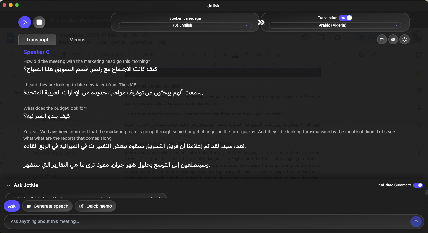 best arabic translator jotme live translation and transcription